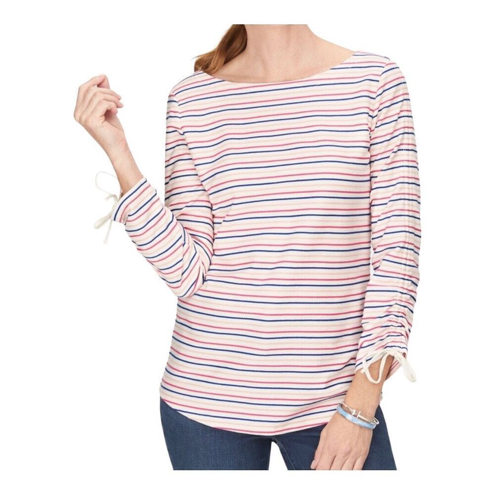 Talbots Tie Cuff Tee stripe multi colored Women’s XS